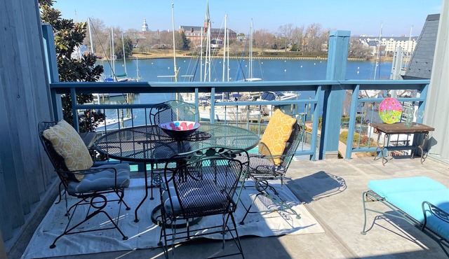 This Eastport condo has a large deck with amazing views of Spa Creek and downtown Annapolis.