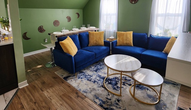 This is a private second-floor suite with its own entrance.