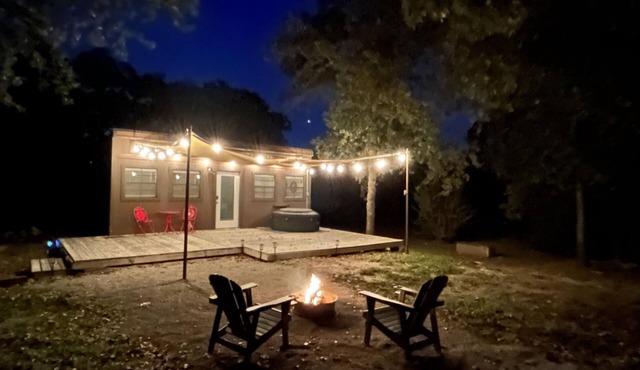 Tiny House for two nestled under massive oaks in Southern Oklahoma.