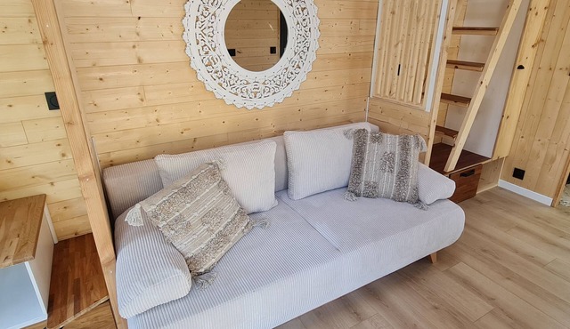 Tiny house with private terrace and heated pool access