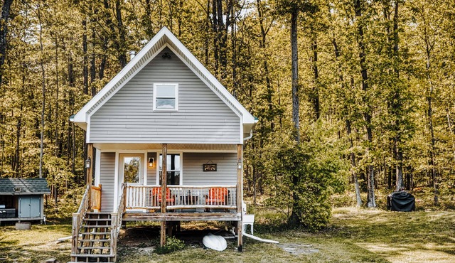 Tiny pond side cabin off-grid near the Fingerlakes