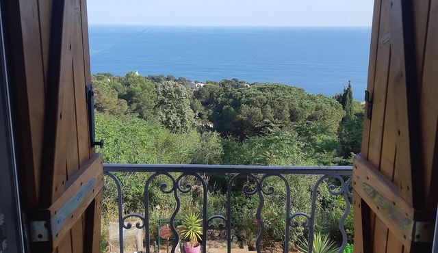 Top of villa, terraces, swimming pool at Mont St Clair, pétanque court with sea view
