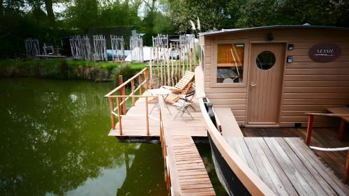 Toue Cabanée Au Bord D'un Etang