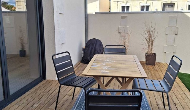 Town house with small garden.