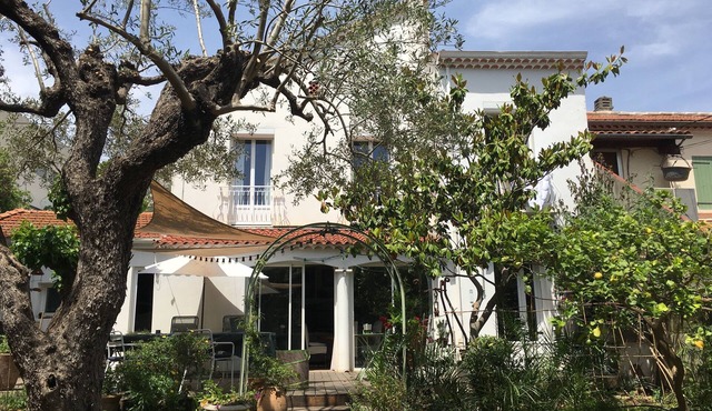 Town house. Large wooden terrace. Enclosed garden with century-old trees.
