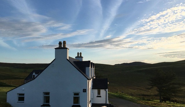 Traditional Croft House, modern interior, in stunning landscape, near the coast.