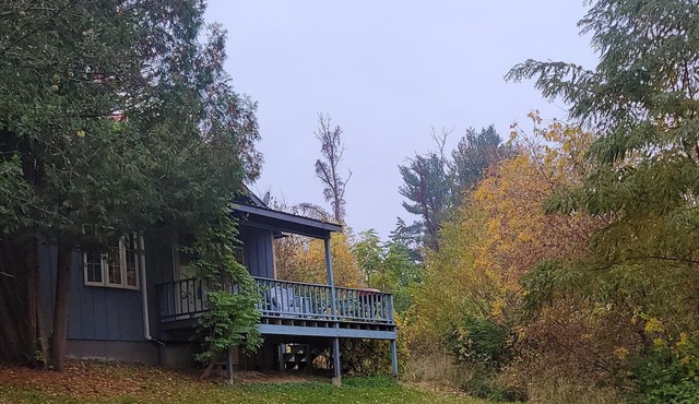 Tranquil blue cabin at River Rail Retreats at palisades