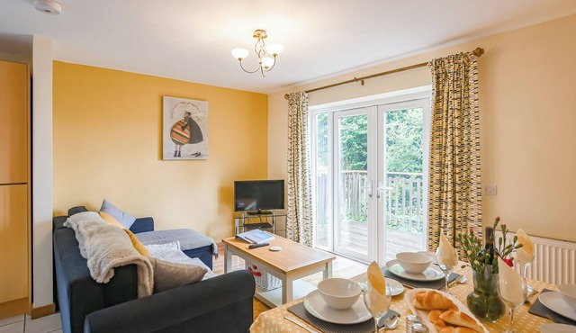 Tranquil lodge with sea views.