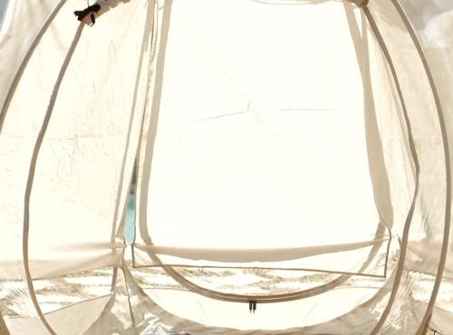 Transparent tent in beautiful landscape