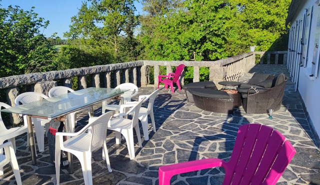 Tree oasis. Large terrace overlooking lake and forest.