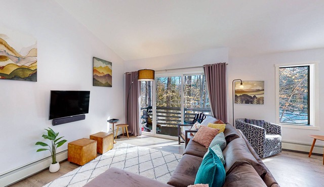 Two-level vacation rental with mountain view, pellet stove, W/D & full kitchen