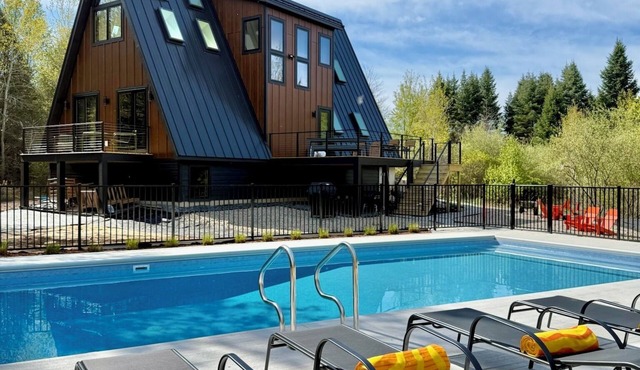 Two Matching Luxury A-Frame Cabins with Two Private Pools. Sleeps 20, Wooded Lot