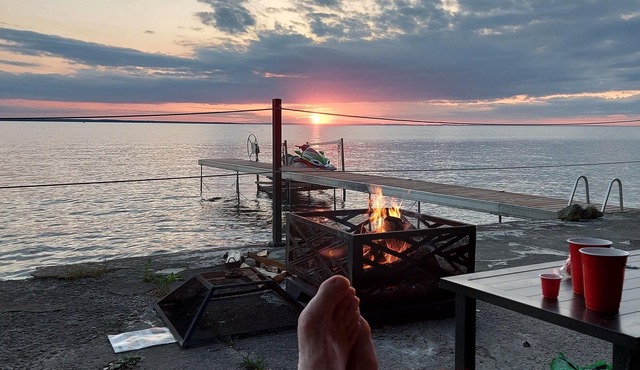 Two Story Boathouse Located On East Side of Lake Simcoe