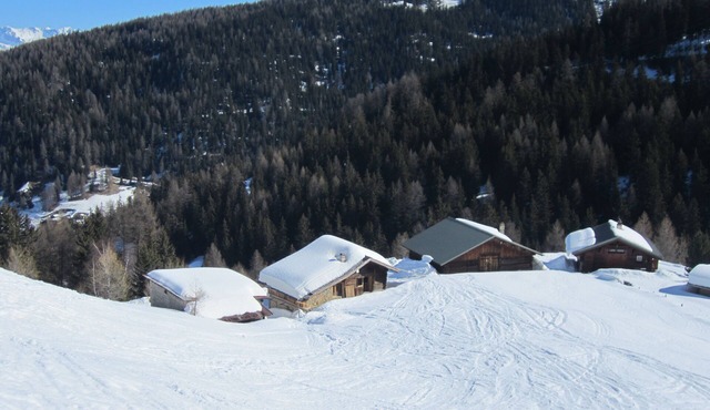 Typical Savoyard chalet with roof shingles, tufa walls and foist