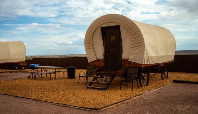 Unique Covered Wagon Glamping with Shared Sauna