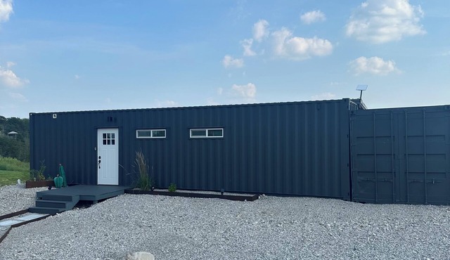Unique Shipping Container Home with River View near Eureka Springs