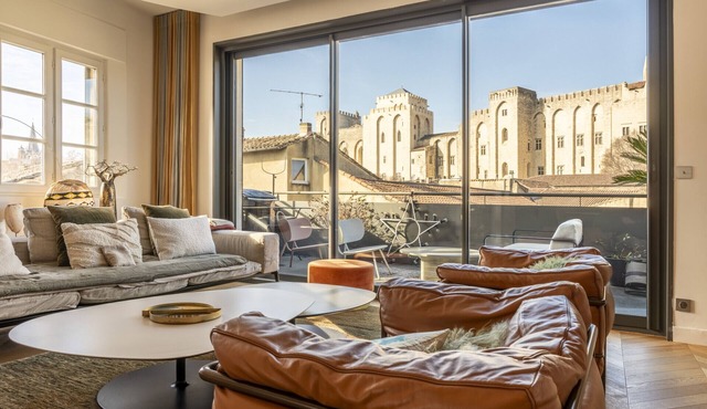 Unrivaled Papal Palace view — luxury penthouse AC terrace parking pass