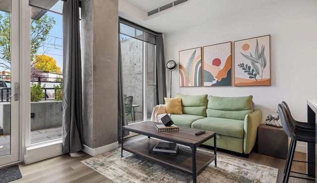 Upscale Industrial Condo with Patio near LRT