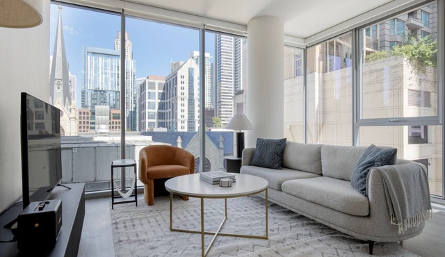 Upscale River North 1BR w/Coffee Shop & Gym, nr Lake, by Blueground