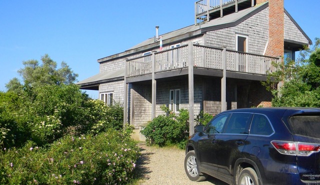 Upside down house near beach with stunning view over the moor to the ocean