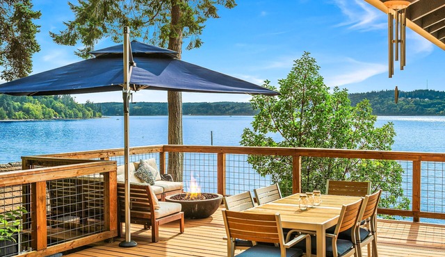 Vashon waterfront home with amazing views, beach, and gas firepit
