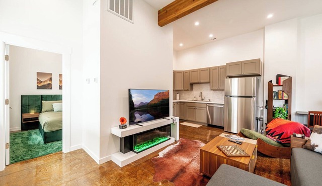 Vaulted Den | Chic 1BR w/Fireplace, Downtown Sheridan, WY - NEW - Standing Desk, Stocked, Pets Invited!