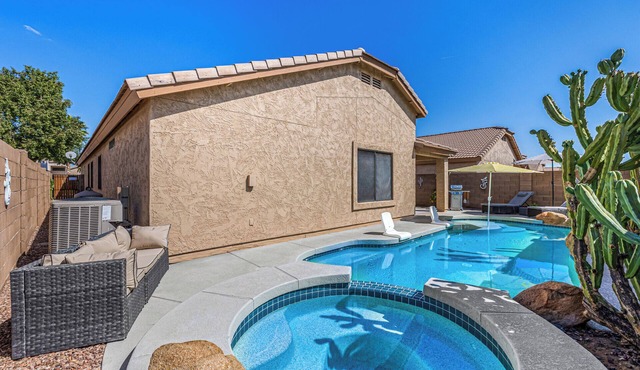 Very Clean 4 bed, 2 bathrooms. One Level with Heated Pool & Spa!