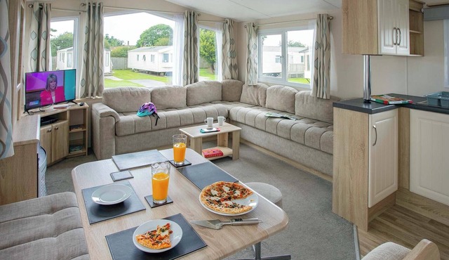 Very comfortable, modern and contemporary caravan with one double and two twin.