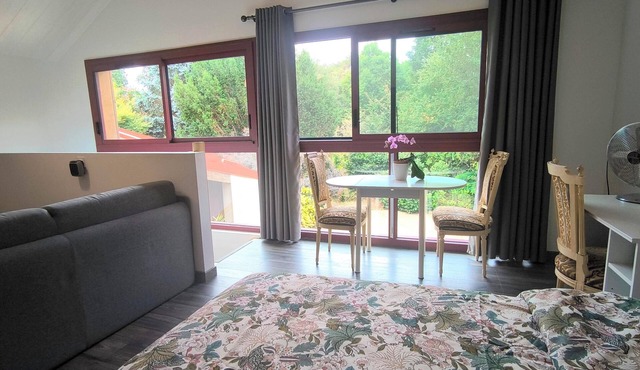 Very pleasant, quiet, bright, spacious studio set in a lovely wooded garden