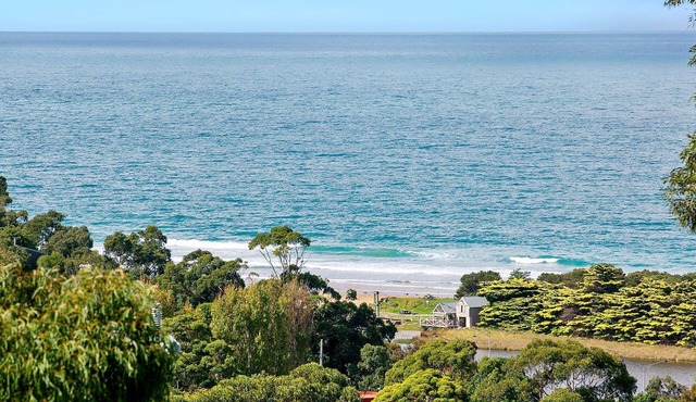 View of the Lorne ocean and set amongst the gum trees