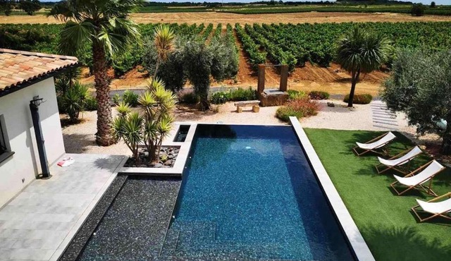 Villa contemporaine avec piscine à débordement dans un domaine viticole