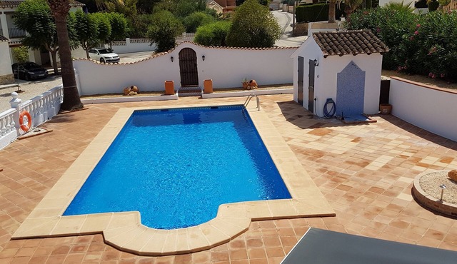 Villa in Moraira with 10 x 5 m private pool on level plot with large terrace.