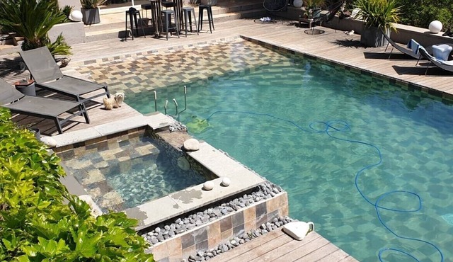 Villa surrounded by olive trees with jacuzzi, heated swimming pool, boules court