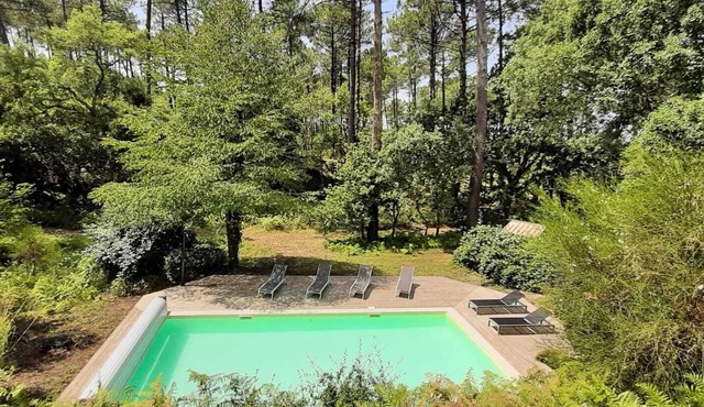 Villa suspended in the pines with swimming pool in a private estate near the sea and golf course