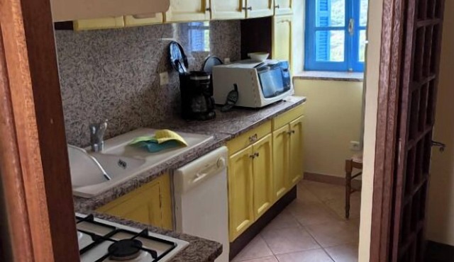 Village center house with terrace.