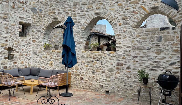 village house with patio