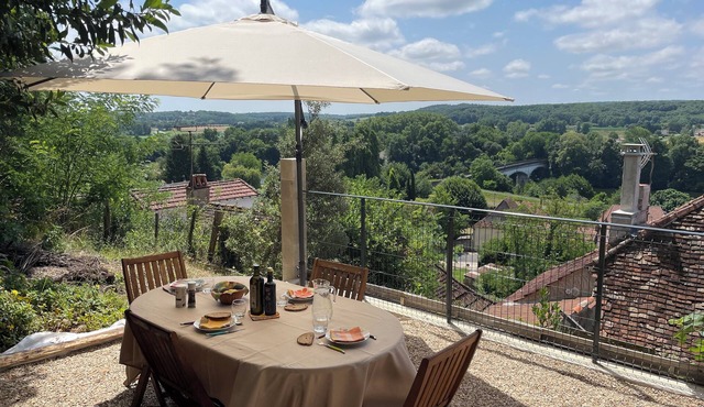 Village house overlooks valley