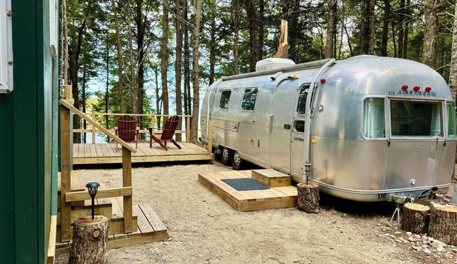 Vintage Airstream Glamping + Tiny House A-Frame Cabin near Acadia, Fabulous View