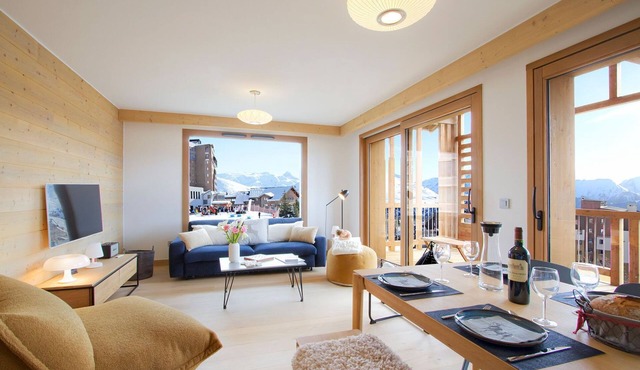 Vue sur les pistes, ski aux pieds, T3 + cabine