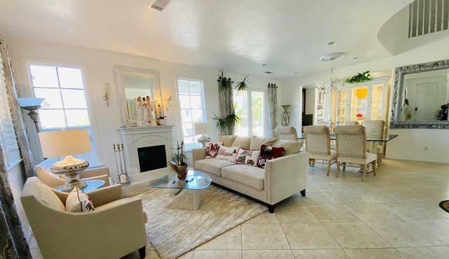 Warm private bedroom & bathroom in luxurious home