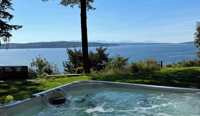 Waterfront Acre Estate with Hot Tub and Mountain Views