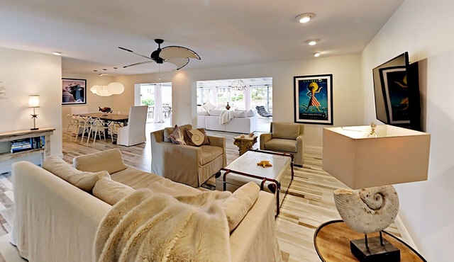 Waterfront Coastal 3 BR/3 BTH w/Pool, 50ft. Boat Dock, Walk to Beach