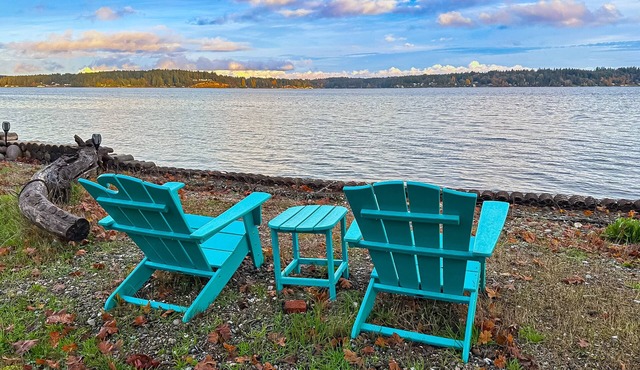 Waterfront couples getaway with patio, gas fireplace, full kitchen and Wifi