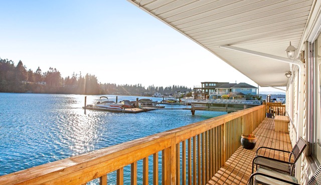Waterfront home on Puget Sound lagoon with canoe & rowboat