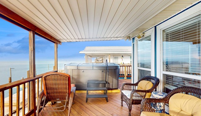 Waterfront home with bay & sound views, deck, grill, W/D, & AC