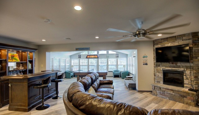 Waterfront Home with private boat ramp and boat dock.