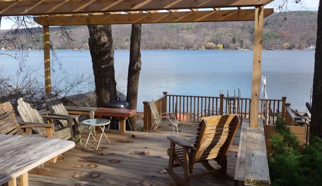 Waterfront home with spectacular views and level pebble beach.