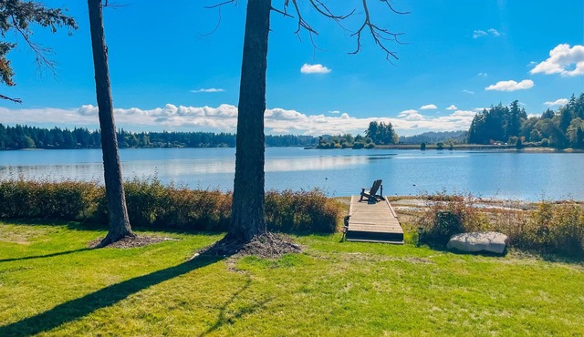 Waterfront home with beach access, firepit, fireplace, water views, grill, dock