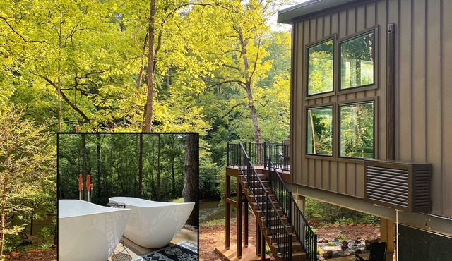 Waterfront Luxury Retreat in 75-Acre Forest. Hike, Kayak, and Soak.