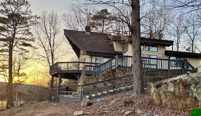 Watershed Getaway on lake, mountain behind house on property, and hiking trails